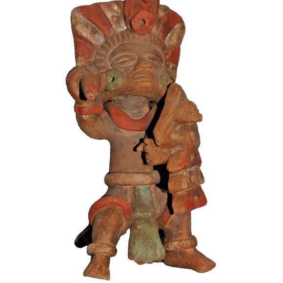 Vintage Mexicana / Mayan figure multi-color warrior figure cultural ethnic - Picture 2 of 10